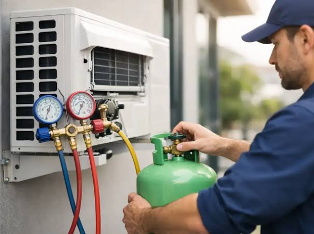 AC refrigerant inspection and gas refilling